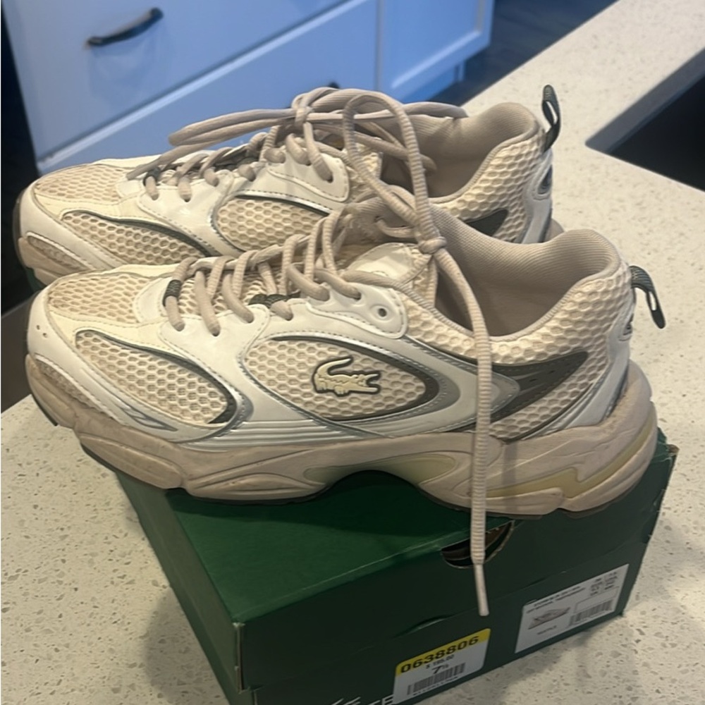 Lacoste Cream and Deep Green-Gray Athletic Shoes